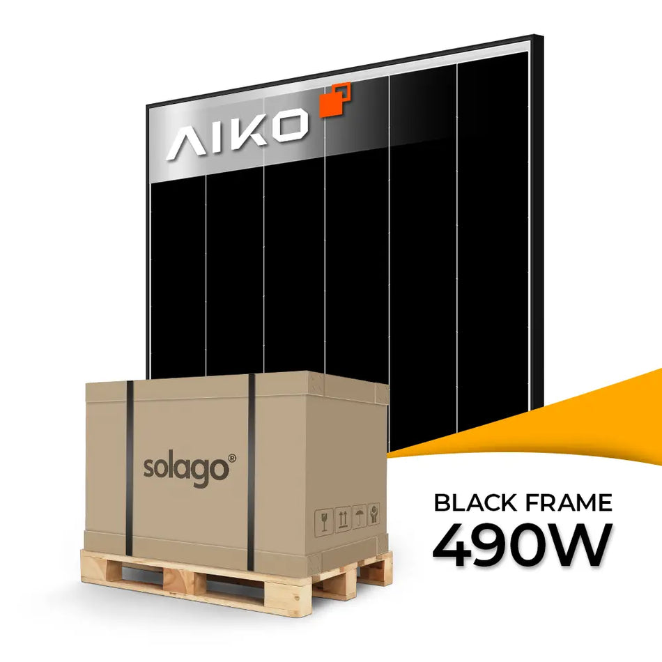 Pallet of AIKO Solar 490W Glass-Glass Solar Panels Black Frame Neostar 2P