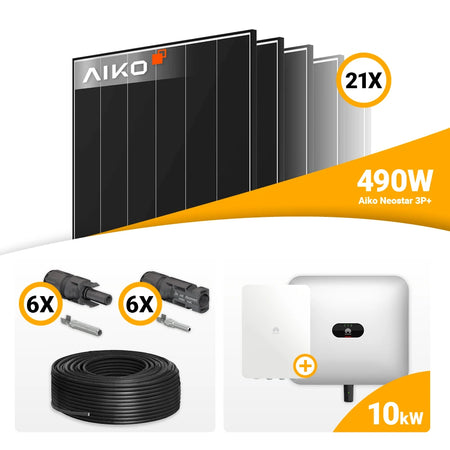PV set 10 kWp 21x AIKO 490W + Huawei SUN2000 10KTL M1 met opslagoptie kopen bij solago.nl