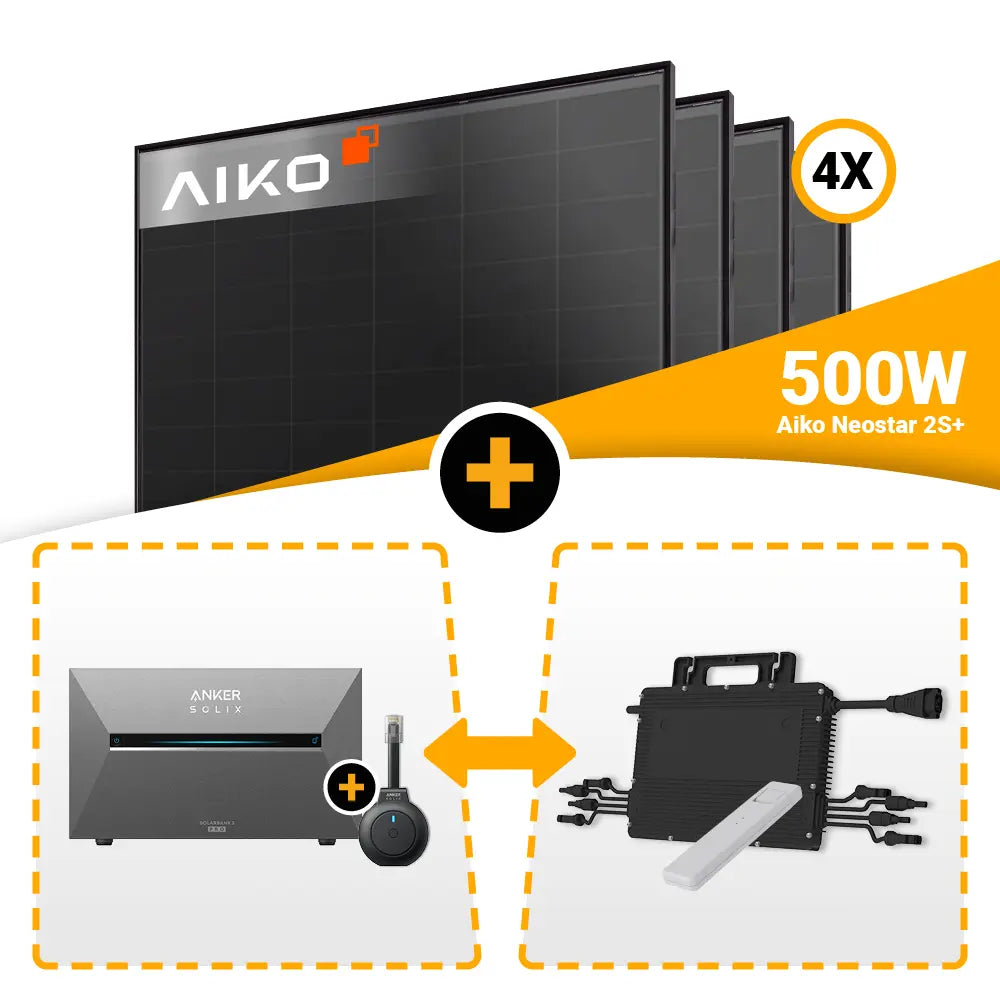 2000W balkonkraftwerk met 4× AIKO 500W – omvormer of thuisbatterij optioneel
