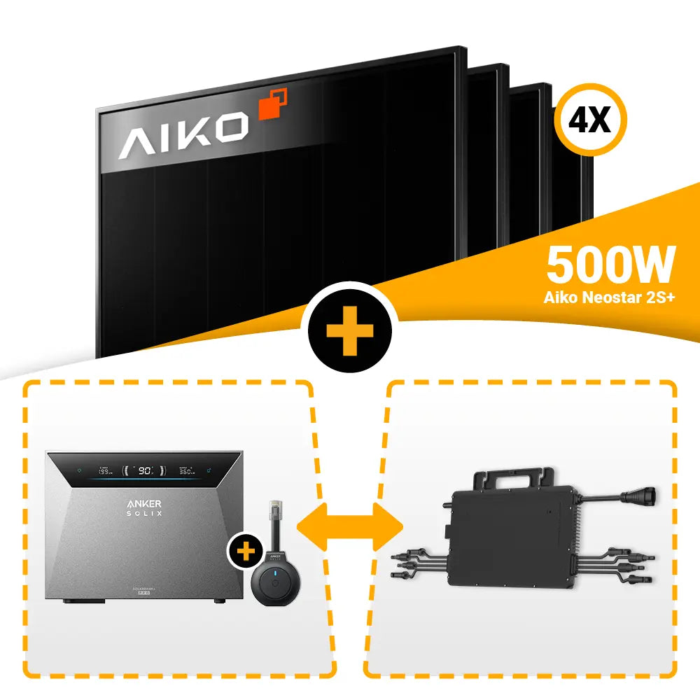 2000W balkonkraftwerk met 4× AIKO 500W – omvormer of thuisbatterij optioneel