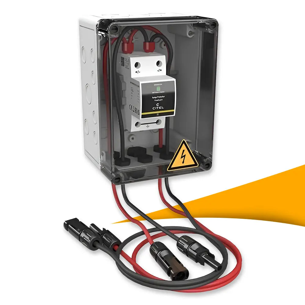 Citel CiPlug1-DP6-1-XS generator aansluitbox kopen bij solago.nl – kast op witte achtergrond met oranje podium