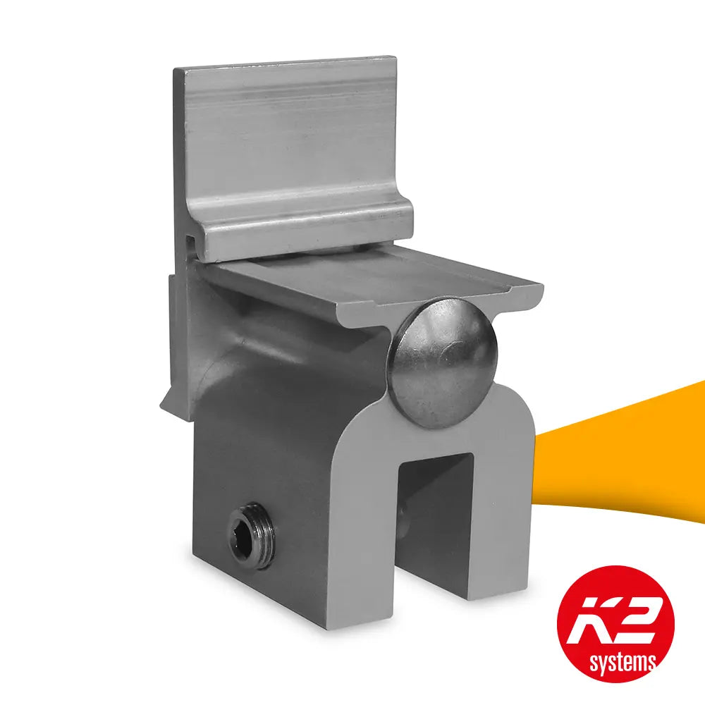 K2 Snapfalzklem CF:x SingleRail 2003083 kopen bij solago.nl, klem voor montagerails op witte achtergrond met oranje podium productfoto