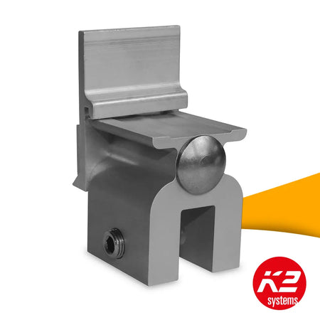 K2 Snapfalzklem CF:x SingleRail 2003083 kopen bij solago.nl, klem voor montagerails op witte achtergrond met oranje podium productfoto