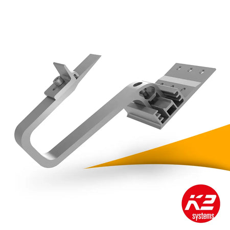 K2 SingleHook 3S Long dakhaak voor hellend dakpannen 2004222 kopen bij solago.nl, dakmontage op witte achtergrond met oranje podium