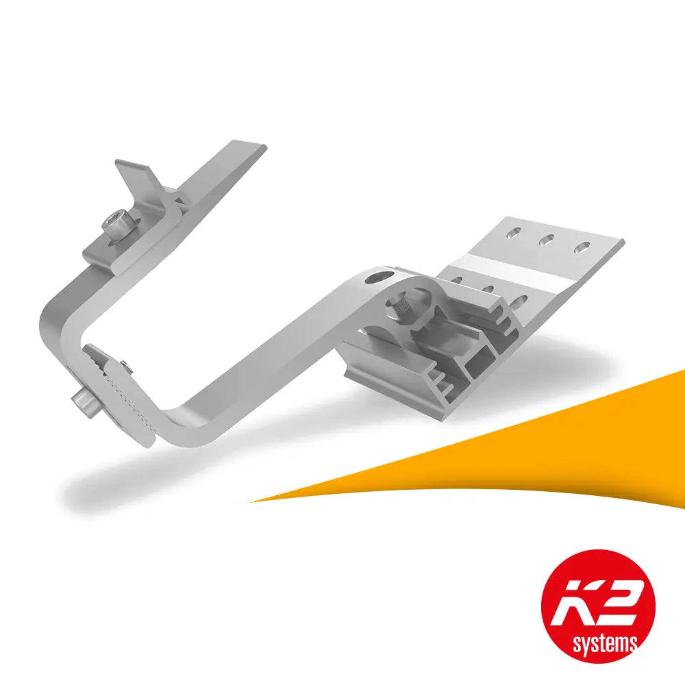 K2 SingleHook 4S dakhaak 2003144 kopen bij solago.nl, dakmontage voor zonnepanelen op witte achtergrond met oranje podium productfoto