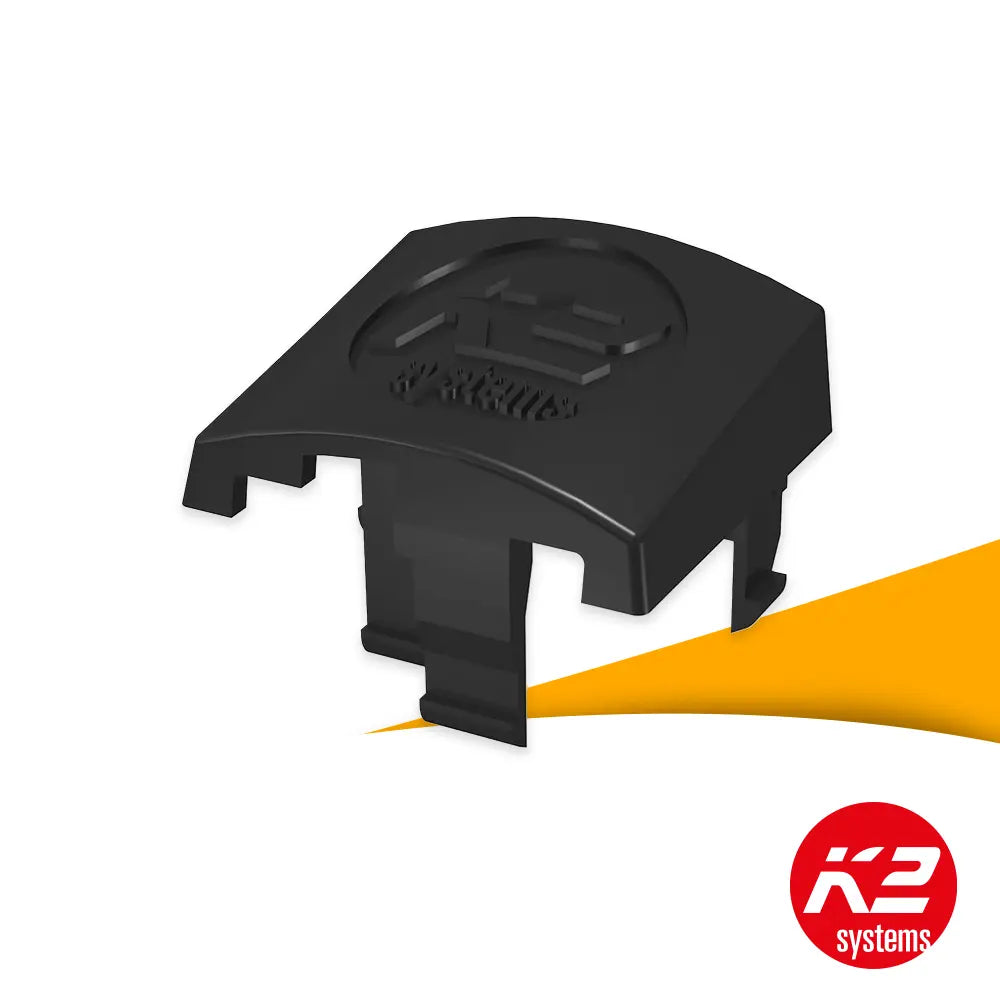 K2 Endcap voor SingleRail 36 1004767 kopen bij solago.nl, eindkap voor montagerails op witte achtergrond met oranje podium productfoto