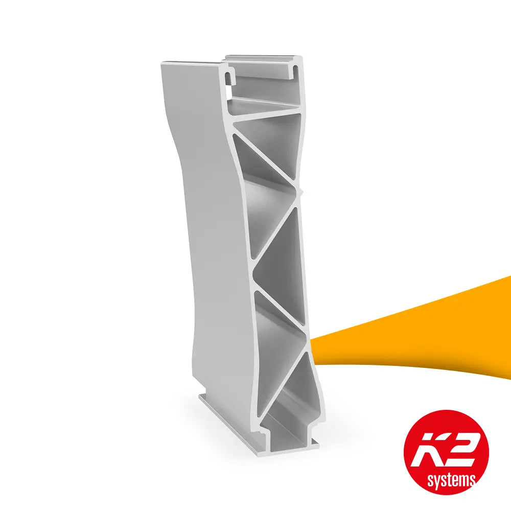 K2 MiniFive MK2 End 2004213 kopen bij solago.nl, eindpaneel voor montagesysteem zonnepanelen op witte achtergrond met oranje podium productfoto