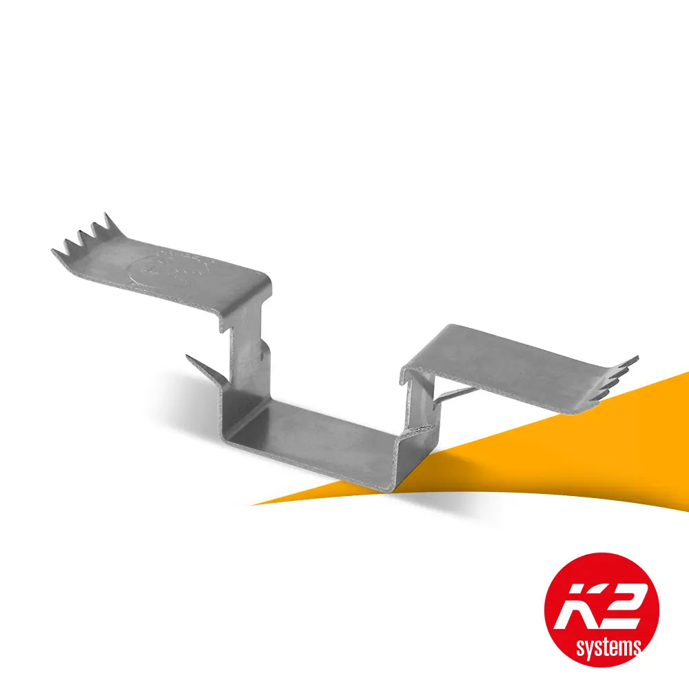 K2 AC Terragrif K2SZ 2001881 kopen bij solago.nl, aardingsklem voor montagesysteem zonnepanelen op witte achtergrond met oranje podium productfoto