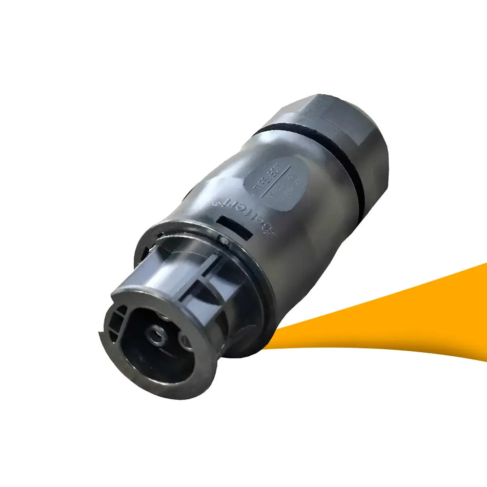 Betteri BC01 female connector kopen bij solago.nl – Buchse verbinder op witte achtergrond met oranje podium