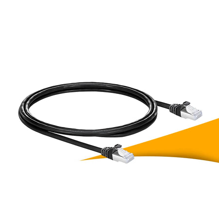 Zwart Patchkabel kopen op solago.nl. Afbeelding van UTP/FTP netwerkkabel op witte achtergrond en oranje podium.