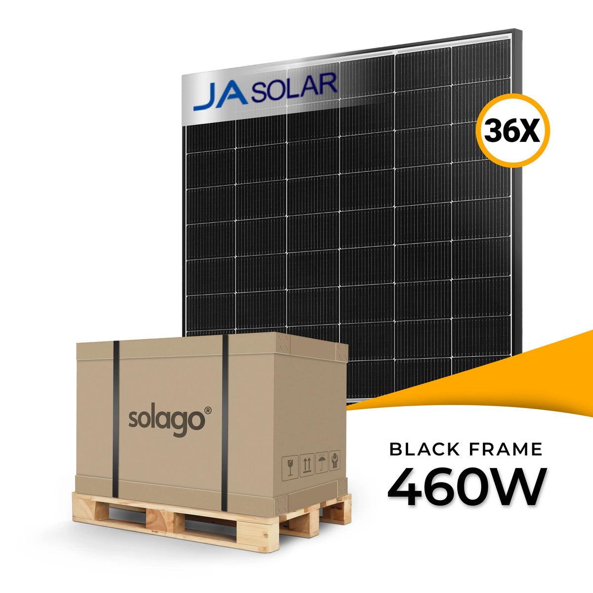 JA Solar 460W bifaciaal glas-glas PV-paneel met zwart frame JAM54D40 – palletprijs (36 stuks) voor hoge energieproductie, extra rendement en professionele PV-installaties, nu PV-paneel kopen bij solago.nl