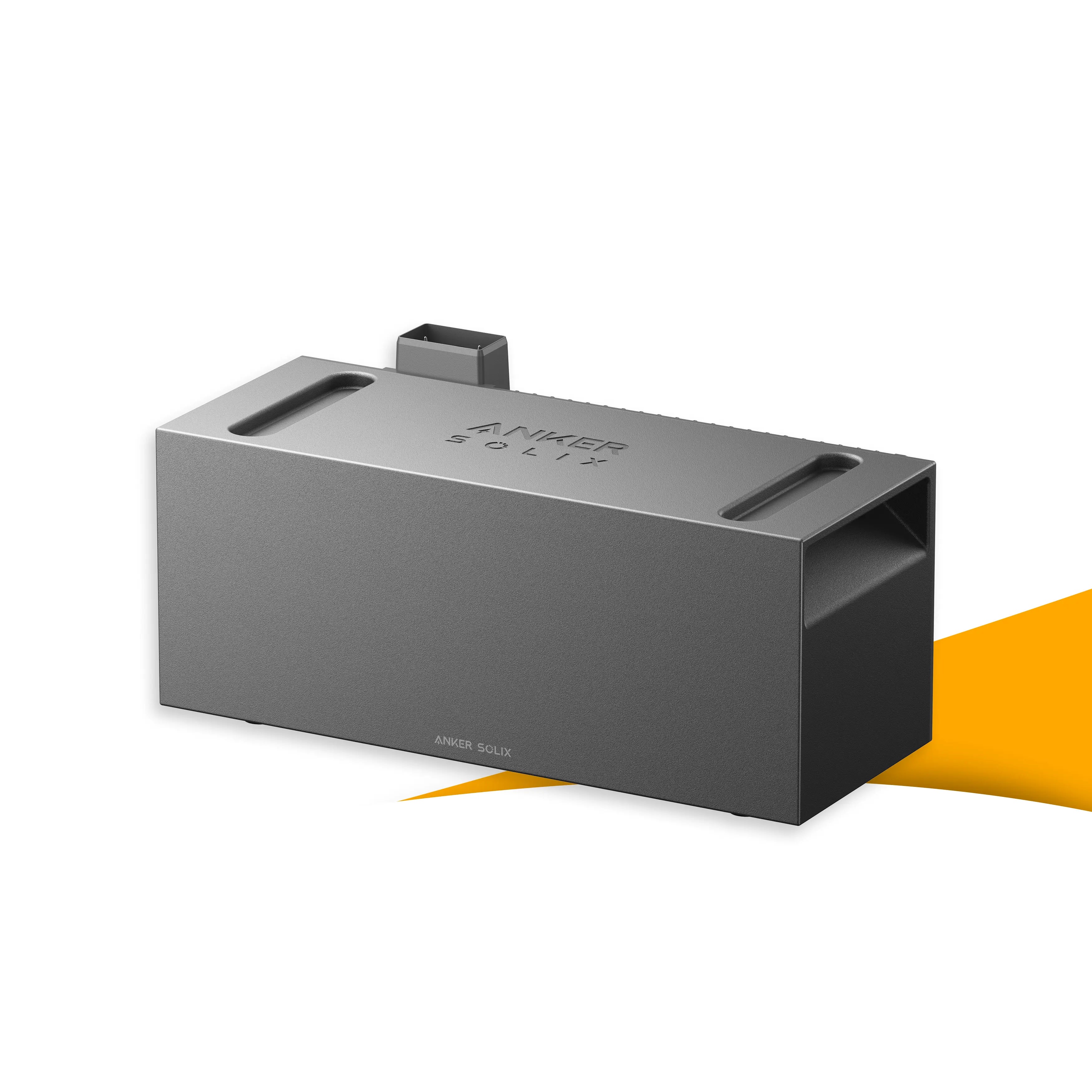 Anker SOLIX BP2700 uitbreidingsaccu, extra batterijcapaciteit voor Anker thuisbatterij en meer zelfverbruik van zonne-energie, bestellen bij solago.nl, op witte achtergrond met oranje podium