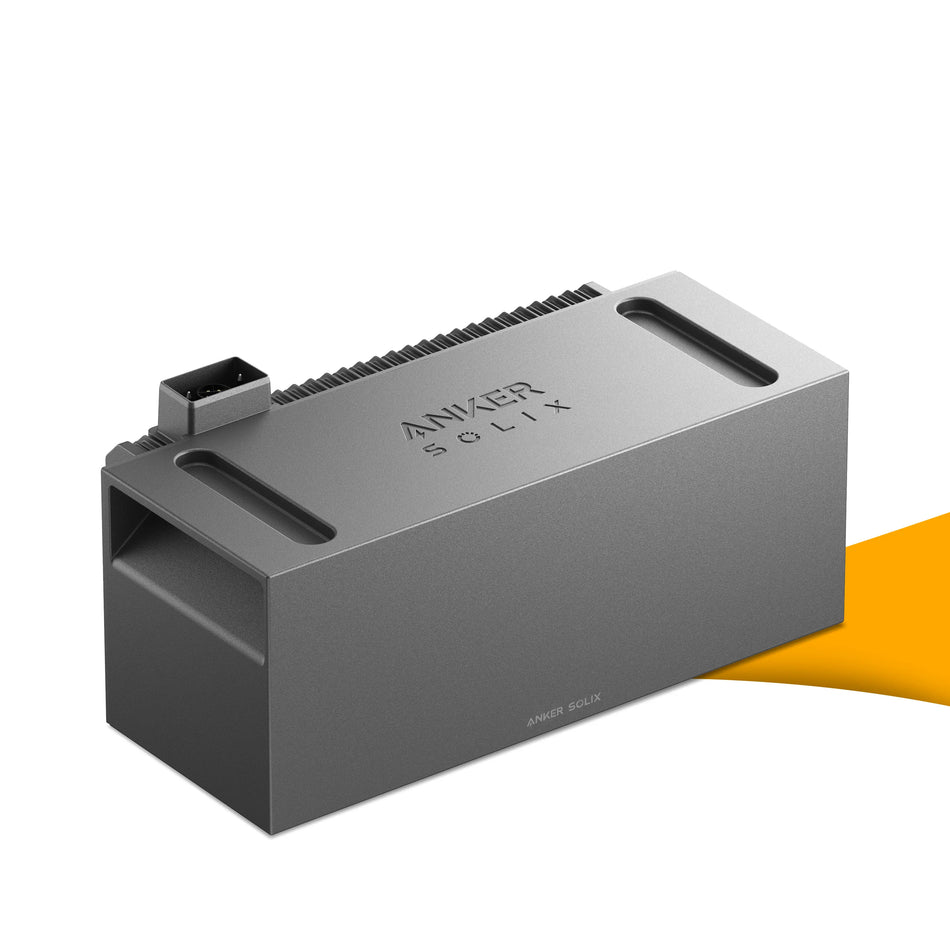 Anker SOLIX BP1600 uitbreidingsaccu voor thuisbatterij, extra opslagcapaciteit voor meer zelfverbruik van zonne-energie, kopen bij solago.nl, op witte achtergrond met oranje podium