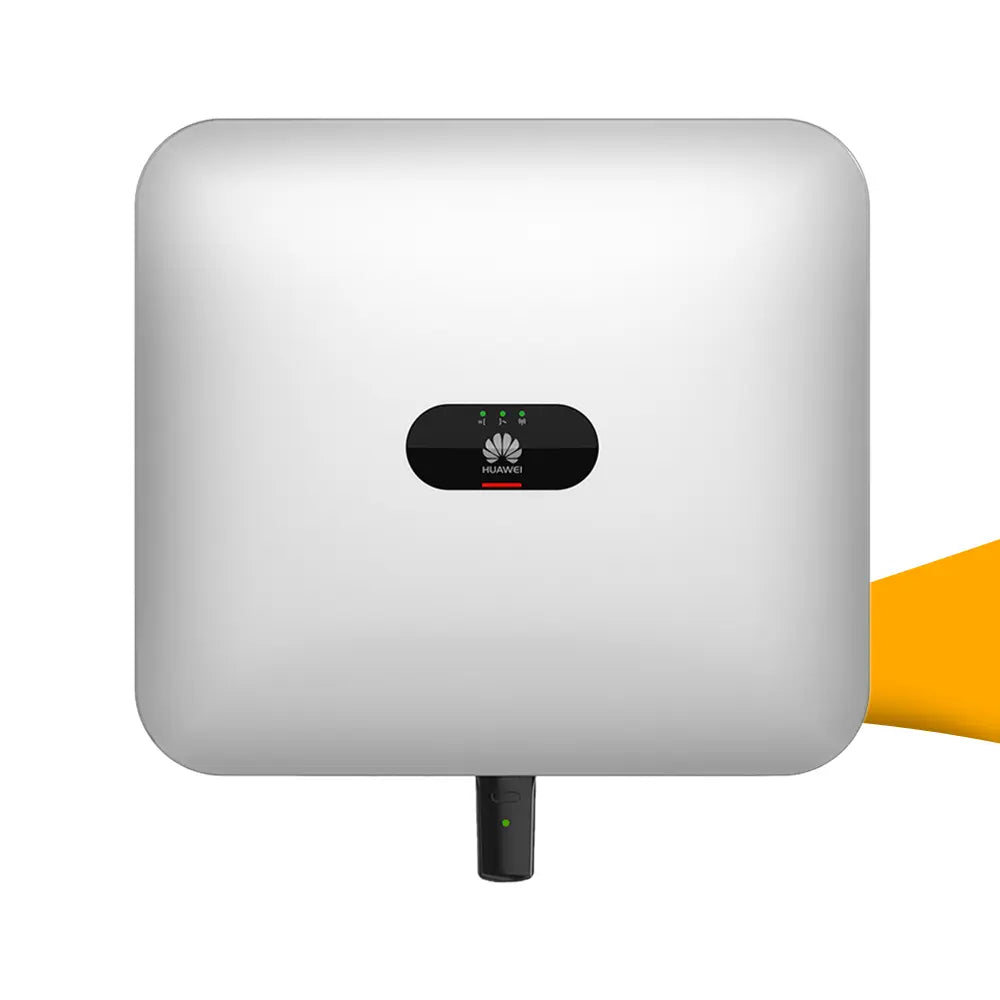 Huawei SUN2000-(3KTL–10KTL)-M1 serie stringomvormer voor zonnepanelen, 3-fase met 2 MPPT voor efficiënt energiebeheer, stringomvormer kopen bij solago.nl, op witte achtergrond met oranje podium